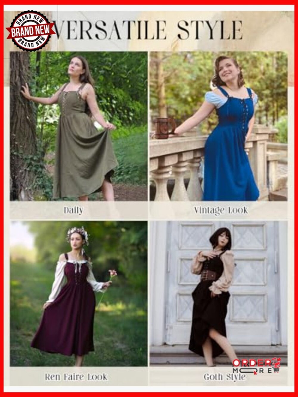 Sleeveless Lace Up Renaissance Cottagecore Long Dress Medieval Costume - Picture 6 of 7